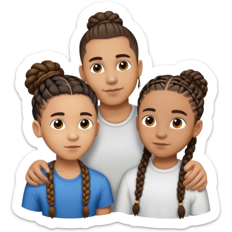A boy that's lightskin and has a man bun but has his sides shaved off and he's hanging out with a girl that's short and brownskin and she has braids in her head sticker