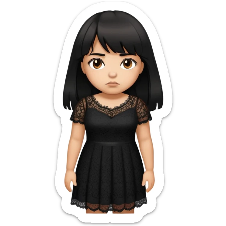 Latina girl with bangs black long layered hair plus size black lace dress disappointed  sticker