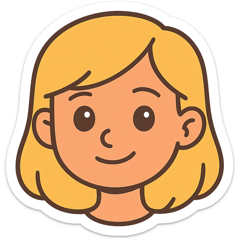 flat toon style blonde girl's head, clean lines, vibrant colors sticker