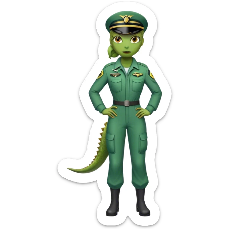 green alien reptilian woman in pilot uniform , full body full figure sticker