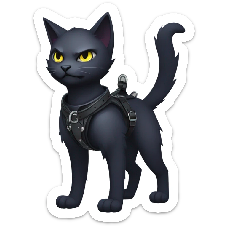 cool edgy fantasy dark-shadow-themed animal vampiric cat hybrid Fakemon  with a harness and collar full body sticker