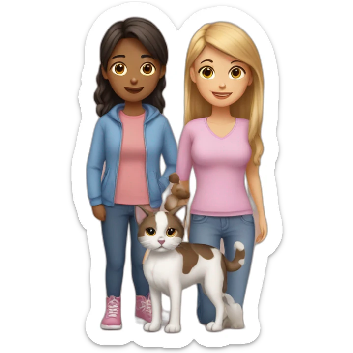 2 girls family with 2 cats and 1 dog sticker