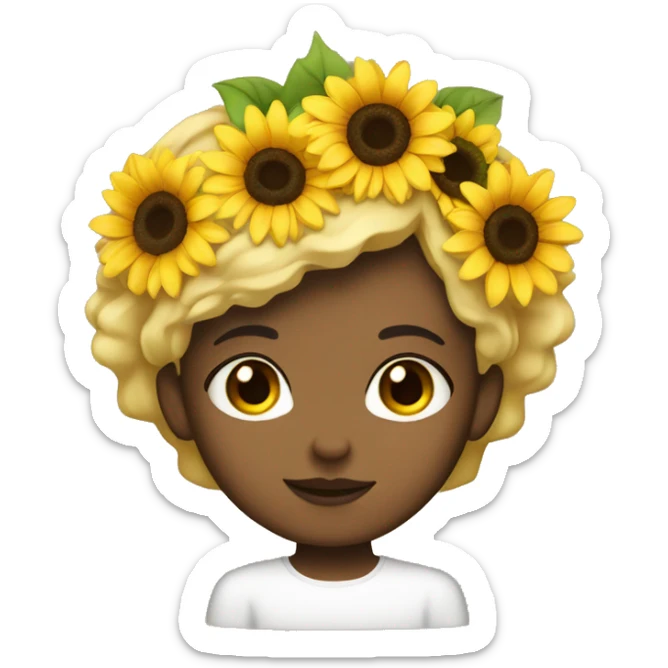 brown eyes girl with blonde short hair and a sunflower crown sticker
