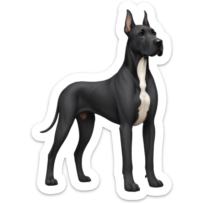 Black Male Great Dane  with no white and has cropped ears in a show stance sticker