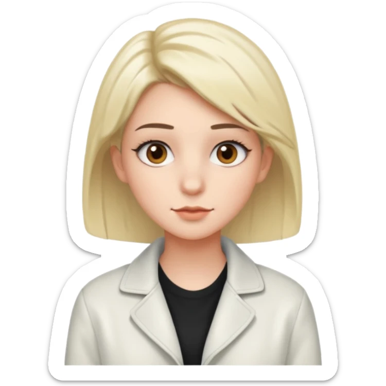 18 year old with very short gradient hair, brown eyes and long lashes, big nose and he is wear a white jacket sticker