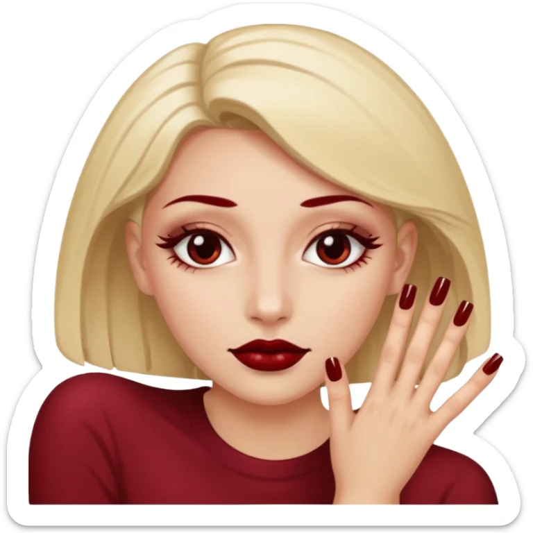 Emoji manucure main beige et nail art sur les ongles de couleur rouge foncé  sticker