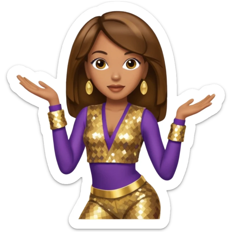 Farrah Franklin from Destiny's Child with brown hair, gold sequin outfit sticker