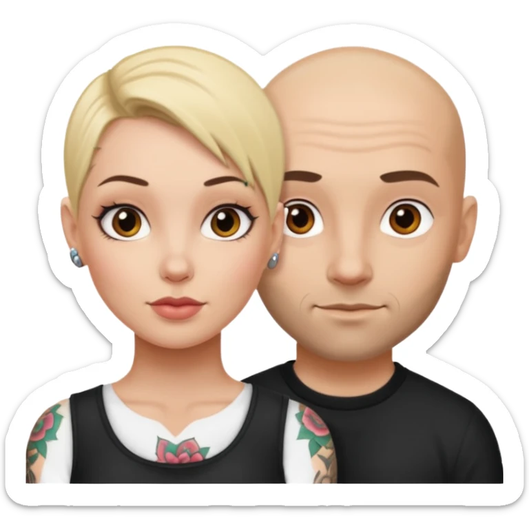 throuple blonde female brunette female with tattoed bald male sticker