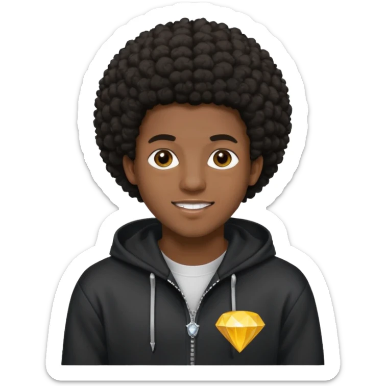 Black young guy who haves afro haircut ,zip hoodie and with a diamond grillz in her tooth sticker