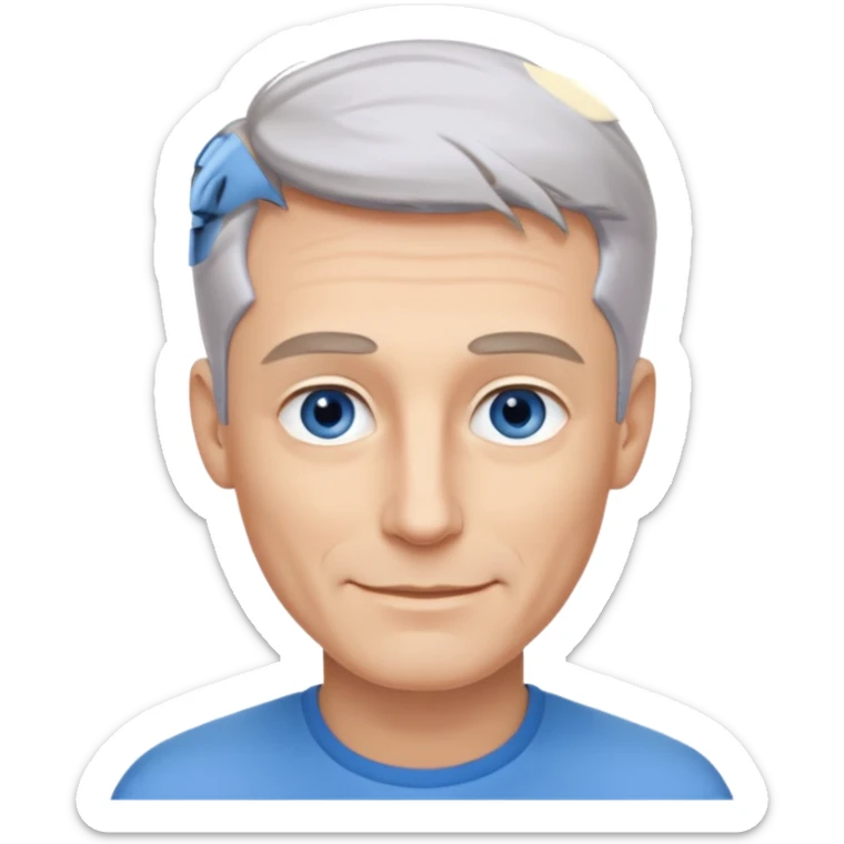 Avatar pic male gray hair blue eyes clean shaven blonde eyebrows high cheekbones sly smile long eyelashes sticker