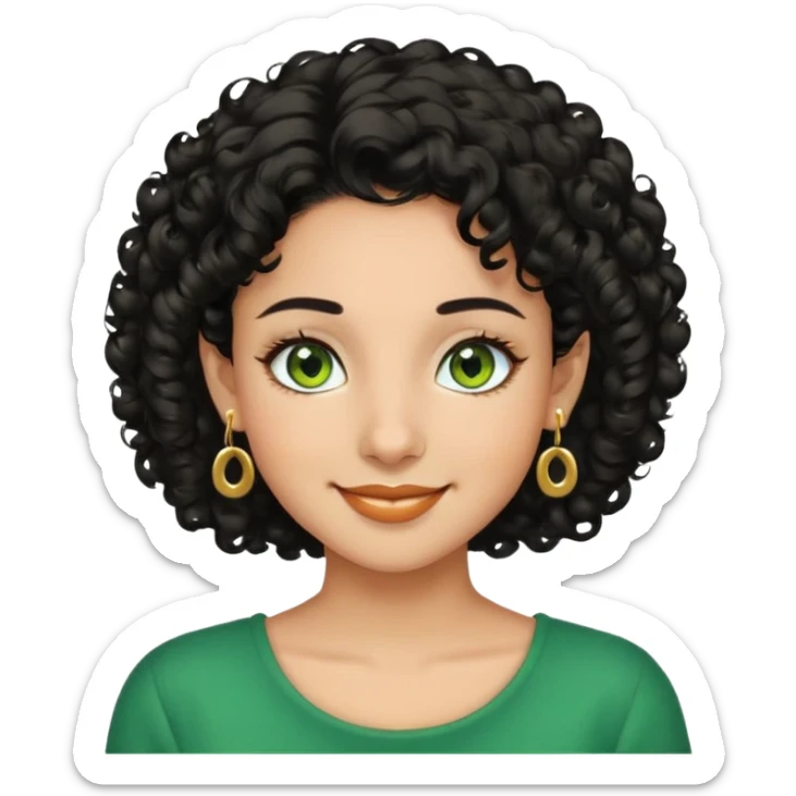 girl showing happiness, medium skin tone, short curly black hair, gold earrings, green eyes Minimal emoji showing happiness, medium skin tone, short curly black hair, gold earrings, green eyes sticker