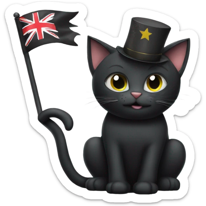 Black Cat with one good eye waving a flag that says happy birthday Isaac sticker