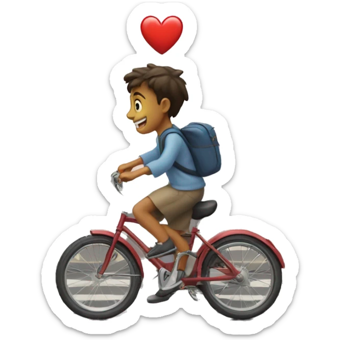 Heart crossing the street and a boy on a bicycle runs into the heart with the front tire sticker