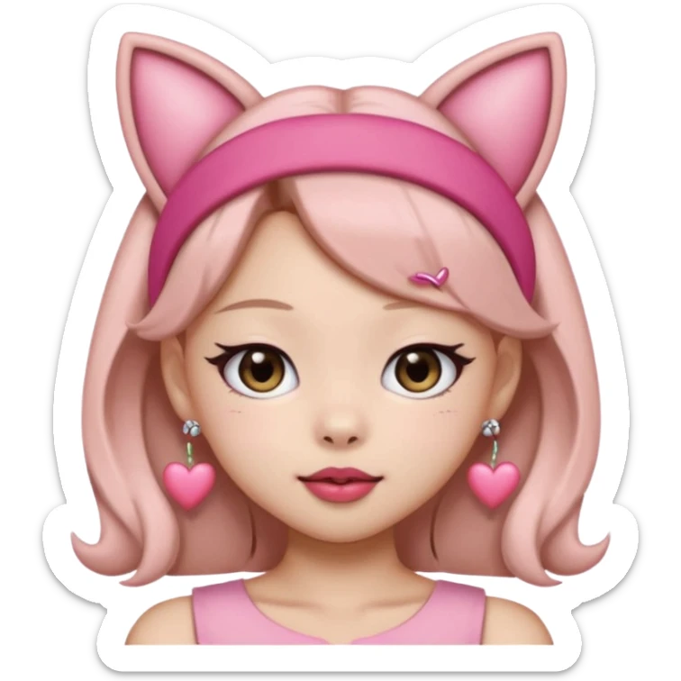 “Cartoon emoji of Jennie from BLACKPINK, heart-shaped face, almond upturned eyes, defined jawline, soft blush, chic expression, cat ears headband” sticker