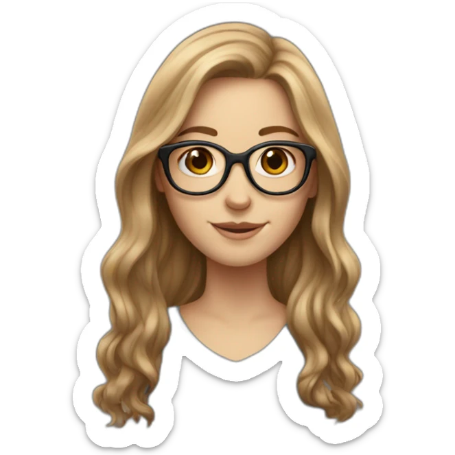 A white Girl with glasses,Brown long hair sticker