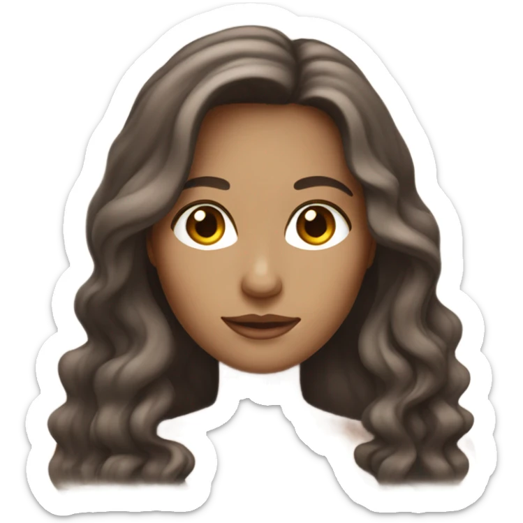 woman brown long wavy hair brown eyes and white skin with macbook sticker