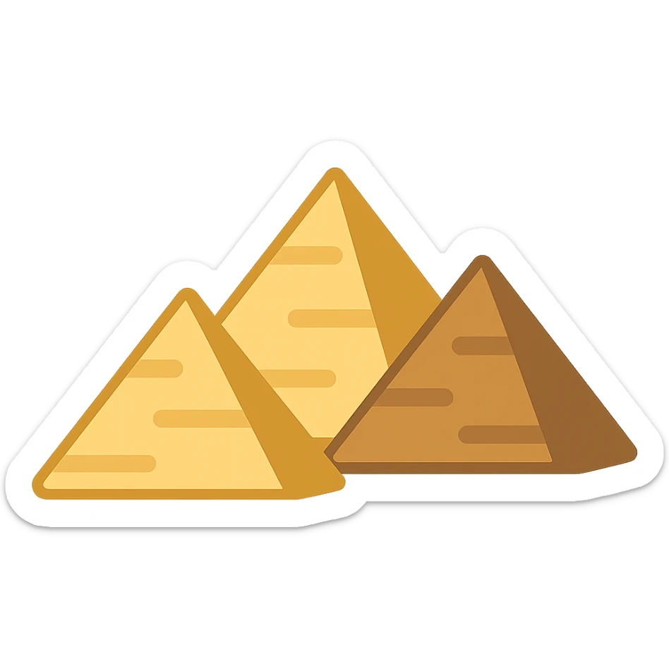 the Pyramids of Giza, minimal flat icon style, sandy yellow and brown colors, simple shapes sticker