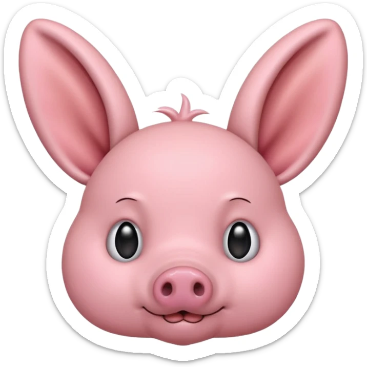 a pink creature with a pig snout but bunny ears , small smirk and blush - fringe covering the top half of his eyes ( dwaekki ) sticker