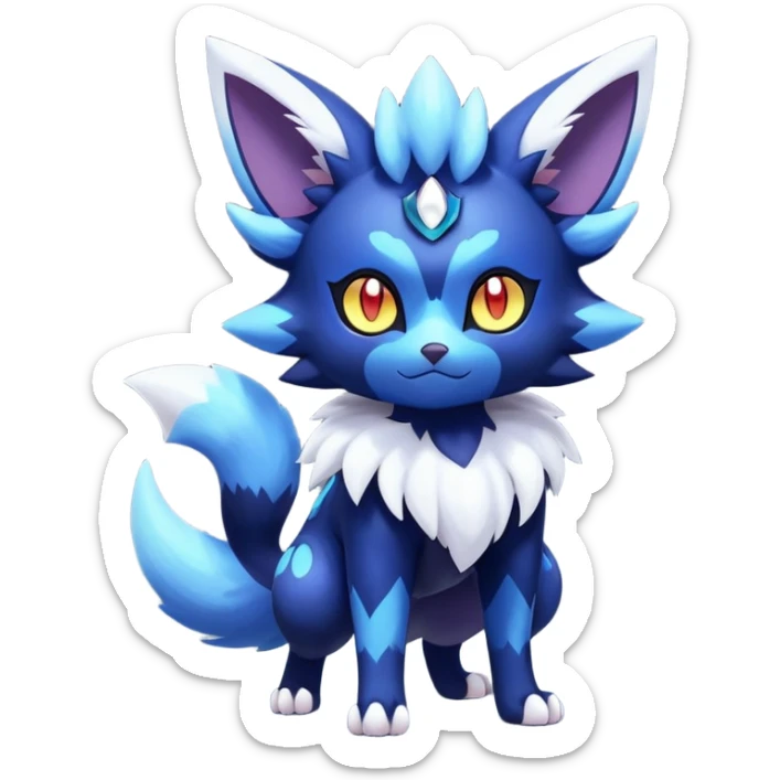 Shiny Exotic Badass Colorful Ethereal Royal Mysterious Gothic Meowstic-Zorua-Noibat-Pokémon-Fakémon-hybrid-creature (full body) with random pattern-markings sticker