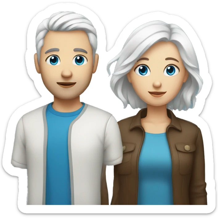 Woman with brown hair and man with white hair both with blue eyes sticker