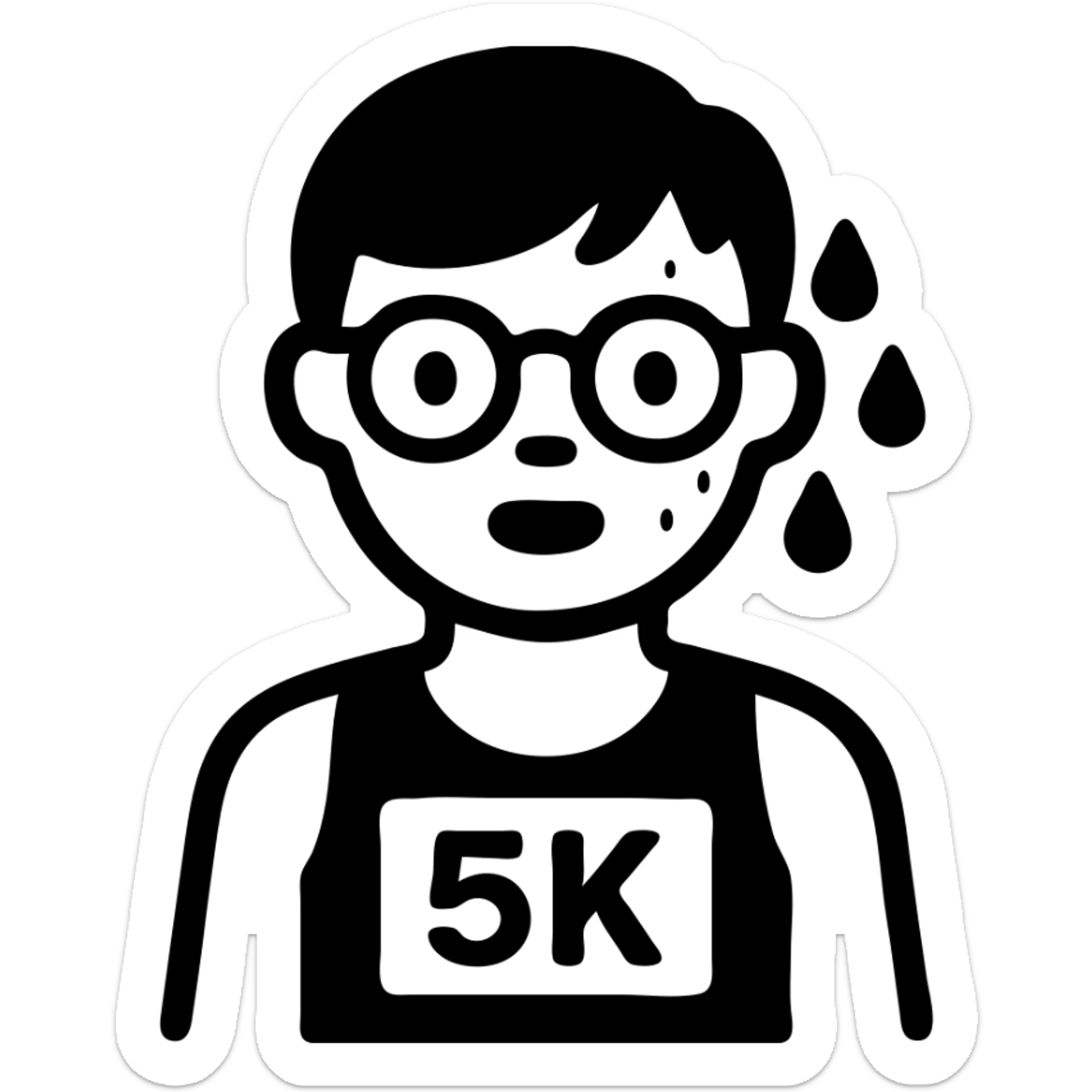 A sweaty bespectacled boy who has just finished a 5K run sticker