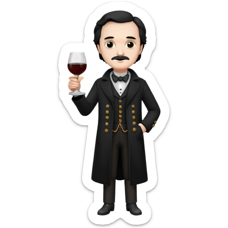 edgar allan poe at christmas full body holding a glass of amantillado sticker