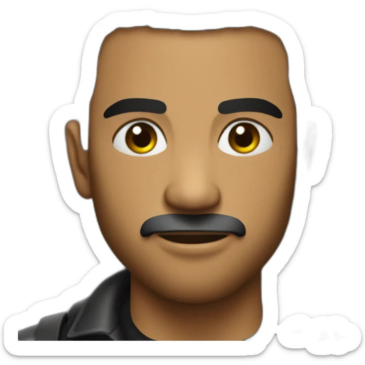 latin strong man, penetrating gaze, black shirt playing bass sticker