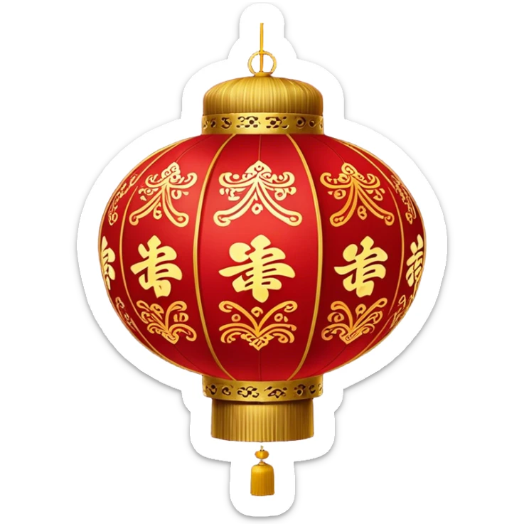 Chinese New Year red lantern – Cinematic Realistic Chinese New Year Red Lantern, depicted as an exquisitely crafted lantern adorned with intricate red and gold patterns, softly glowing against a dark background with subtle calligraphic details, evoking festive warmth and tradition. sticker