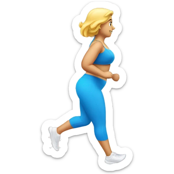running bigger woman a blue sportbra on a treadmill from the side, with treadmill sticker