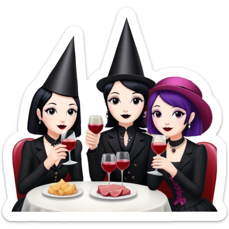 goth artists enjoying wine Party at a french Parisian SPAM meat cafe LANDSCAPE  sticker