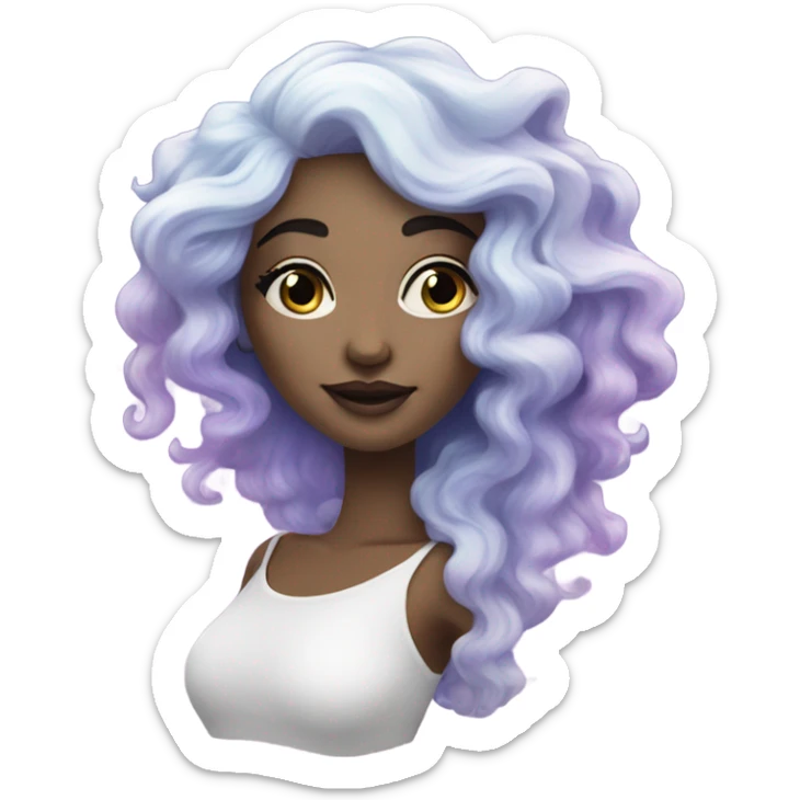 white mystical woman with sparkling galaxy hair with moon and stars in purple and blue shades sticker