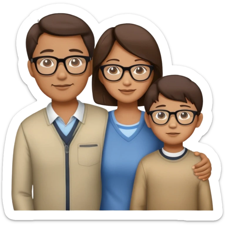 Asian Family with brown hair mom glassed dad son and son sticker
