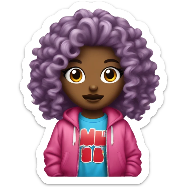 Hello kitty métisse avec des cheveux curly et habillée en streetwear  sticker