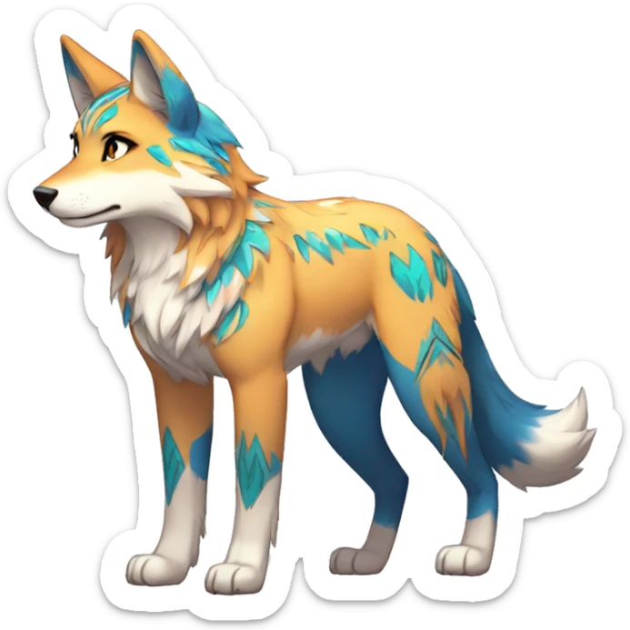Anthro Colorful Shiny Fionbri-Falvie-sparkle-wolf-sona with tribal markings full body sticker
