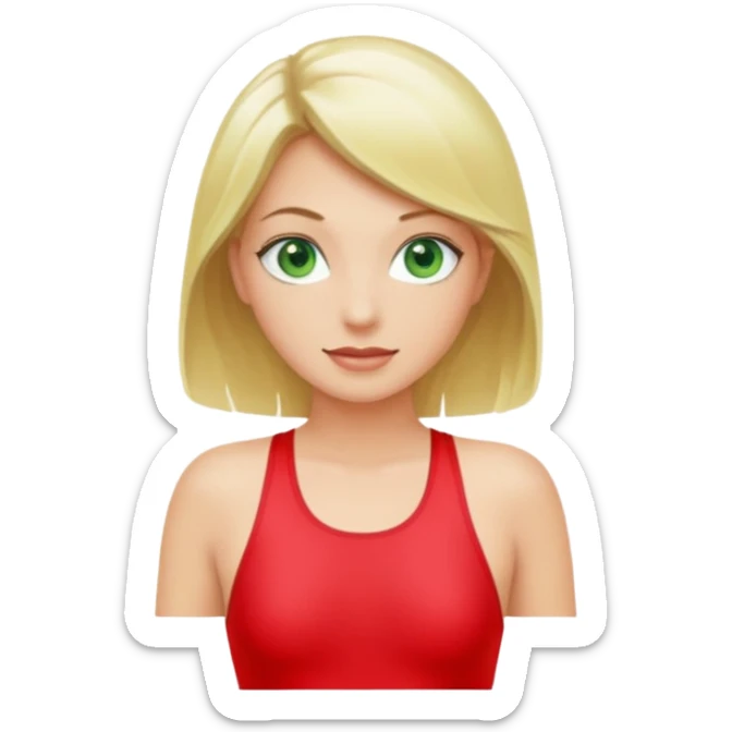 Blonde Woman, Green eyes, Red onepiece, whole Body,Background Indoor pool sticker