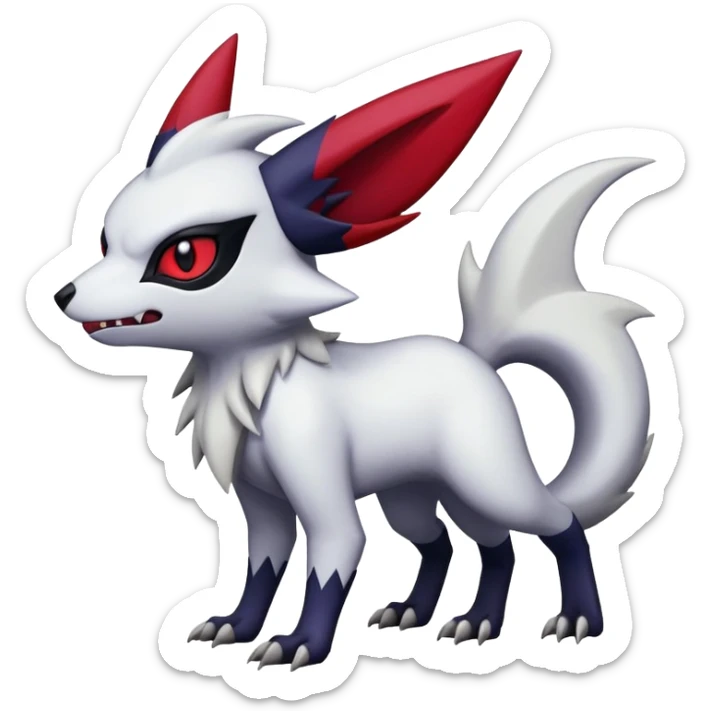Vampiric feral emo dark Zangoose-Absol-Noibat-Fakémon-hybrid-creature (full body) sticker