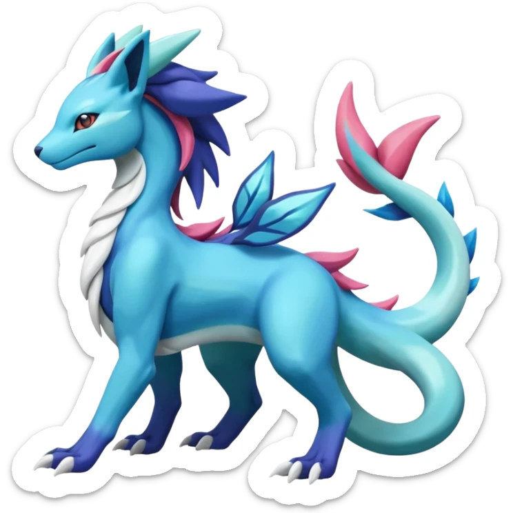 Suicune-Aurorus-Salandit-Glaceon-Meganium-fusion (full body) sticker