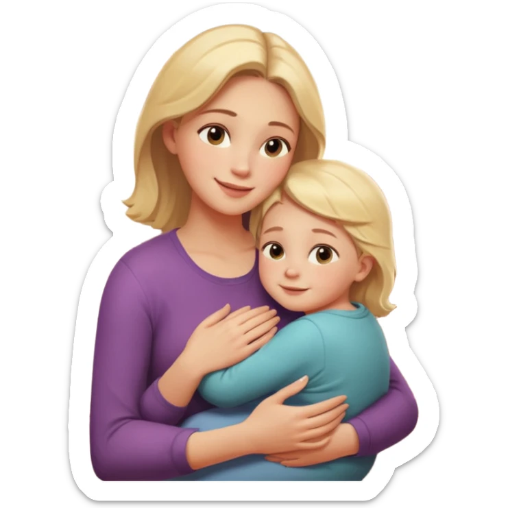 A loving mother holding her young child in her arms, warm natural light coming through a window, soft smile, emotional connection, candid moment, realistic photography, shallow depth of field, high resolution, warm tones
 sticker