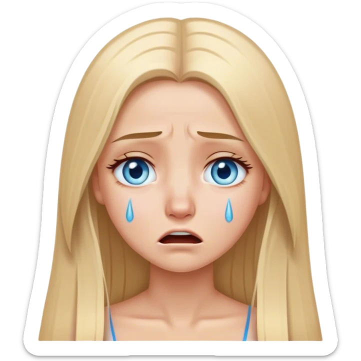 beautiful white girl with long straight blonde hair und blue eyes crying sticker