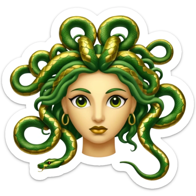 The Sicilian Medusa in gold and green and make the snake hair have snake faces  sticker
