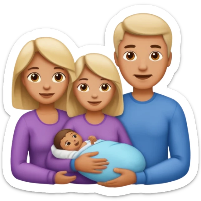 A family emoji set: a man and a woman as parents, and one newborn sticker