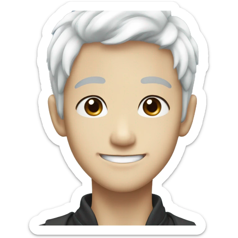 Young Japanese man smiling, With sky blue eyes and white hair sticker