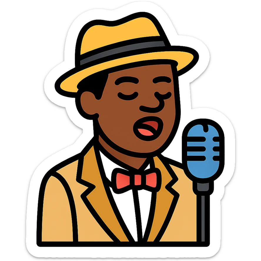 black jazz singer, 1940s, color outline icon sticker