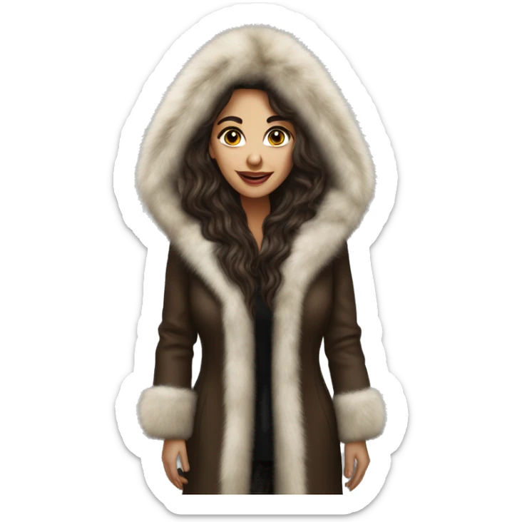 Beautiful realistic long hair brunette mob wife with fur coat sticker