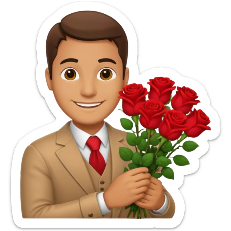 Un homme blanc brun qui donne un bouquet de roses sticker