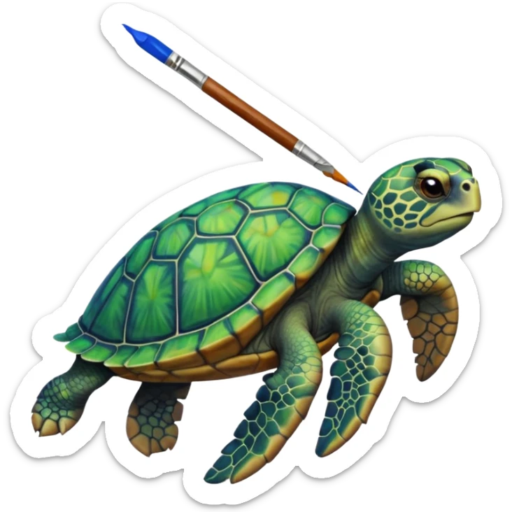 siyah rengi sevmeyen kaplumbağa ama kendisi siyah olduğu için kendini boyamaya çalışan kaplumbağa sticker