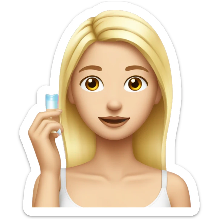 blond Girl applying skincare on her face with a skincare headband on sticker