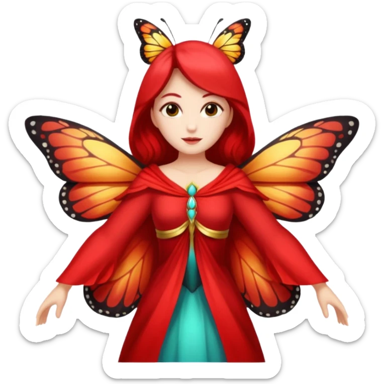 nature spirit woman dressed as butterfly herald red, wing sleeves spread sticker