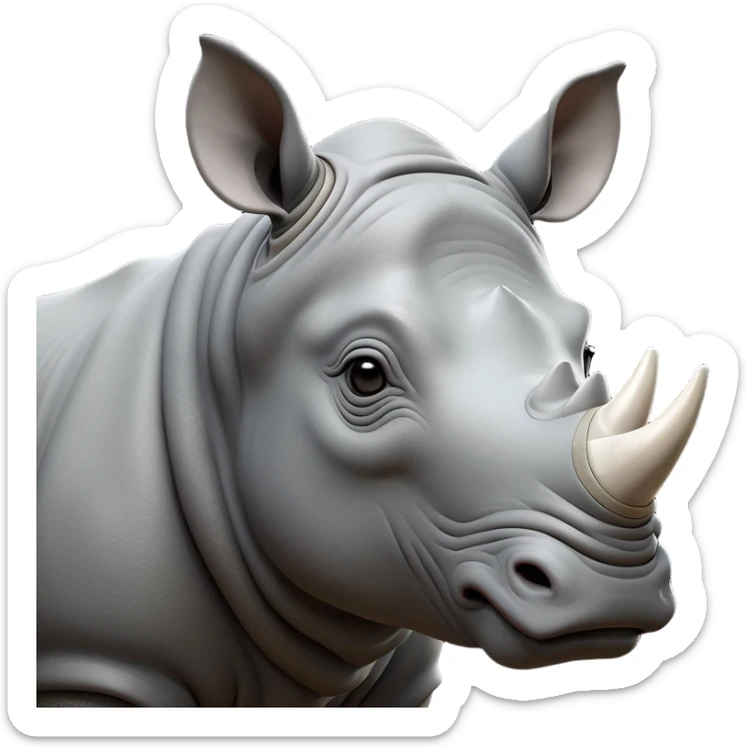 cinematic-noble--rhinoceros-portrait-emoji,slate-grey-hide-poised-and-regal,-with-a-massive,-powerful-build-and-a-thick,--deep-set-soulful-piercing-eyes,-simplified-yet-sharp-and-sophisticated-features,-highly-detailed,-large-black-eyes, white horn sticker