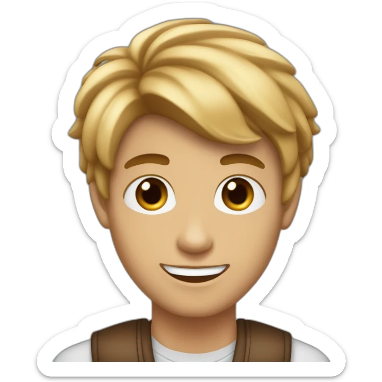 un adolescente masculino con pelo liso y cafe castaño claro con ojos azul sticker